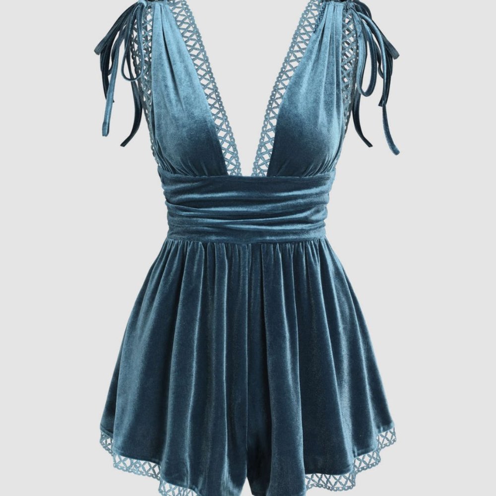 Medium Cider VELVET DEEP V DRAWSTRING PLAYSUIT